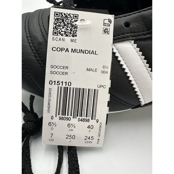 Men Size 7 Adidas Copa Mundial Leather Black White Soccer Cleat New 015110 - Picture 5 of 5